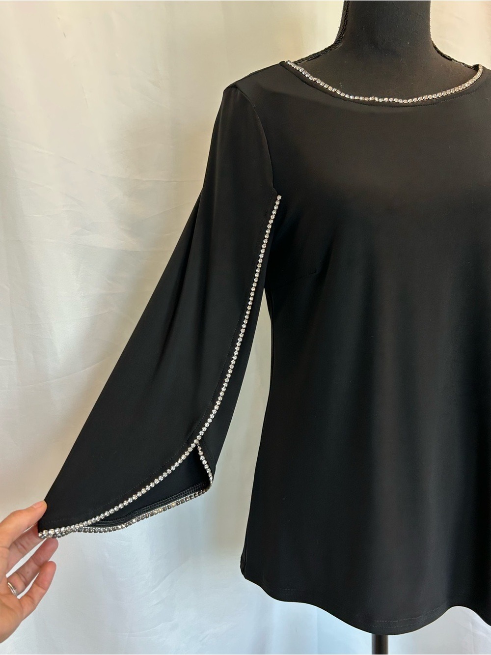 Elegant Black Rhinestone-Trim Evening Top - Picture 3 of 13